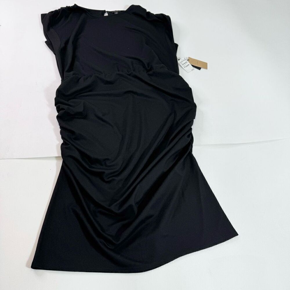 Halogen Dress Womens 3X Black Sleeveless Crew Neck Midi Sheath Shirred New
